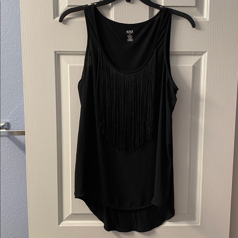 a.n.a Black Fringe Sleeveless Top -Semi-Sheer